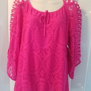 Tacera, Pink top lace design, lined, soft, NEW WITH TAGS